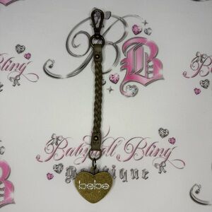 Bebe keychain charm bling rhinestone diamonds heart gold brown grey braided y2k